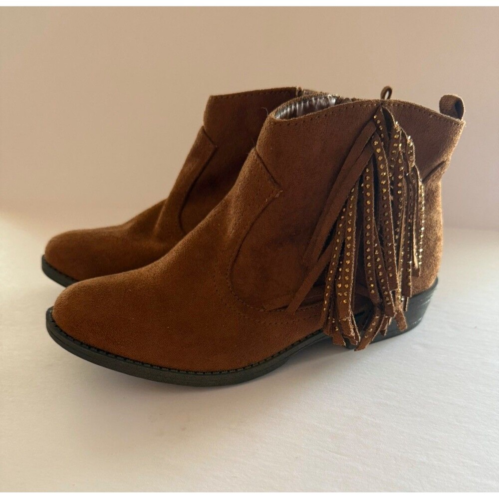 Steve Madden Ankle Boot Sz 5 Brown Suede Sparkle Fringe Boho Moccasin Western